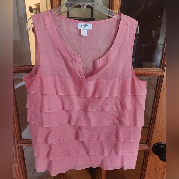 LOFT Pink Ruffled Tank Blouse - Picture 1 of 4